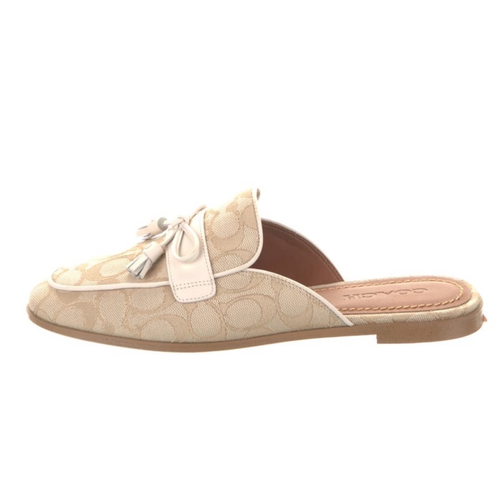 Coach canvas print stasis slidumule with Bow Detail signature khaki beige